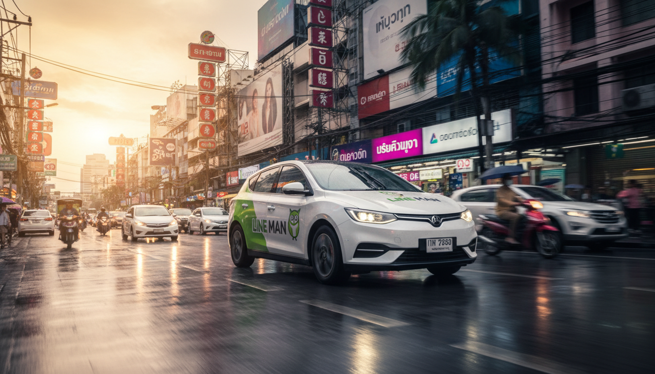 Biały elektryczny samochód BYD e6 na tłocznej ulicy w Bangkoku