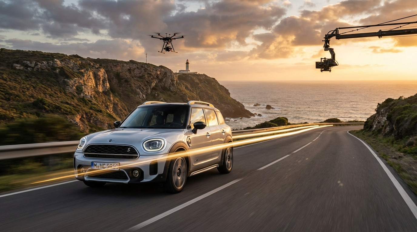 Nowy elektryczny Mini Countryman podczas jazdy na drodze ekspresowej