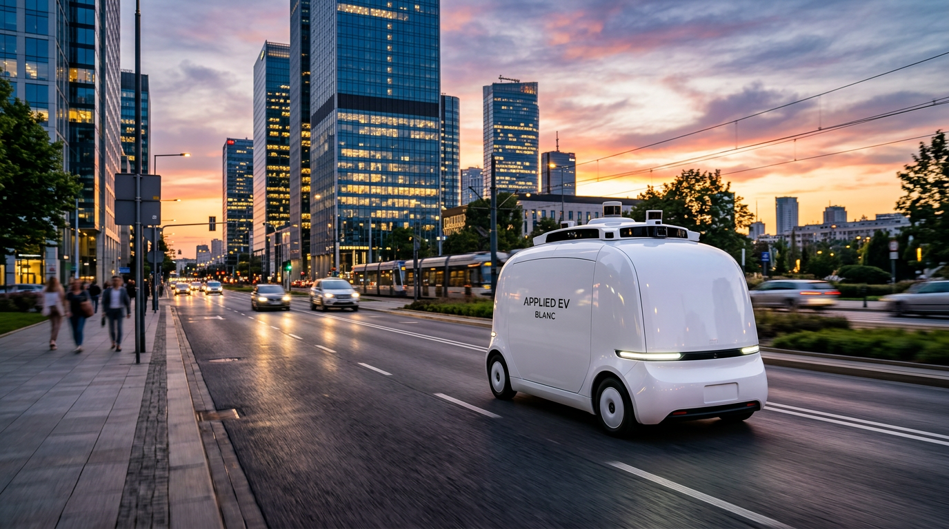 Autonomiczny pojazd elektryczny Applied EV Blanc na nowoczesnej ulicy