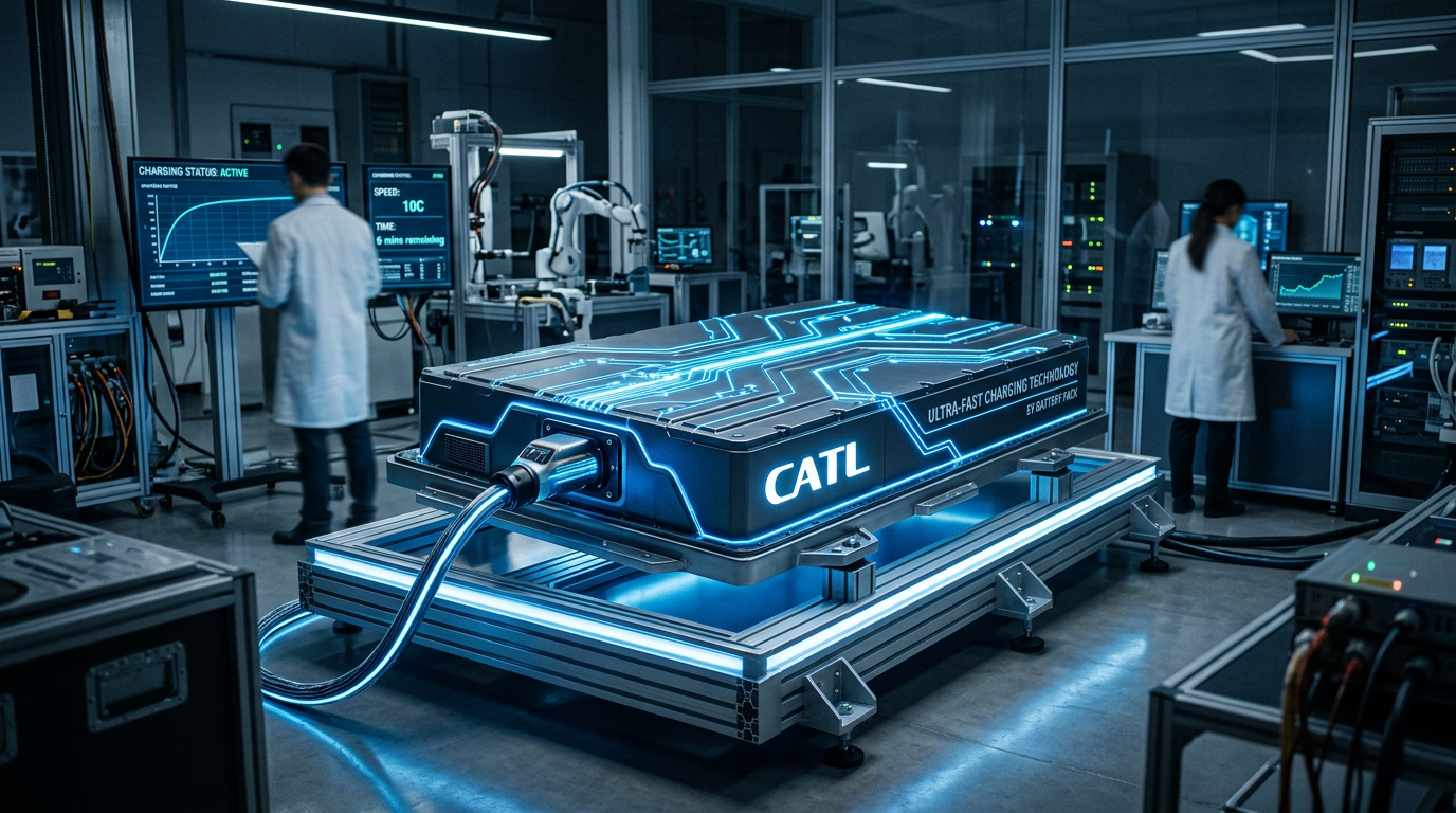 Nowoczesna bateria CATL podczas procesu szybkiego ładowania w laboratorium